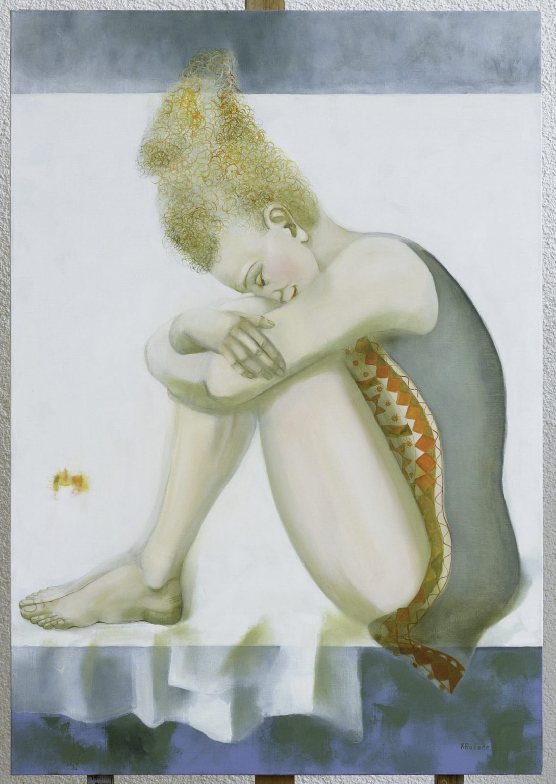 paintings of a woman crouched