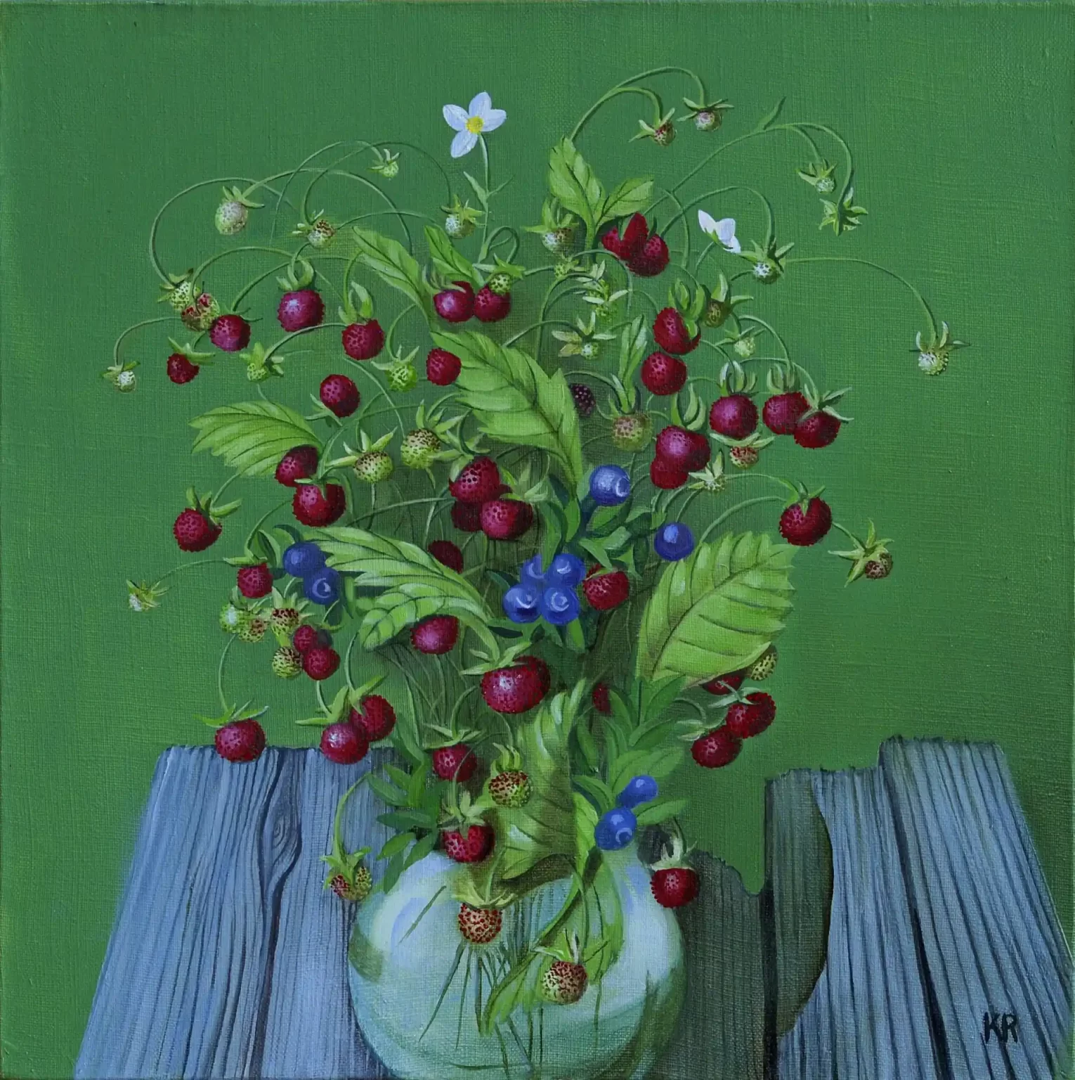 paintings of strawberries in a vase