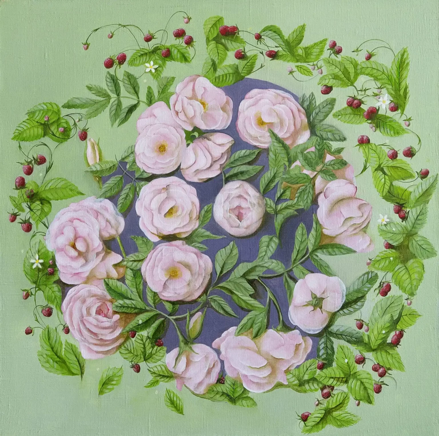 painting of roses and strawberries