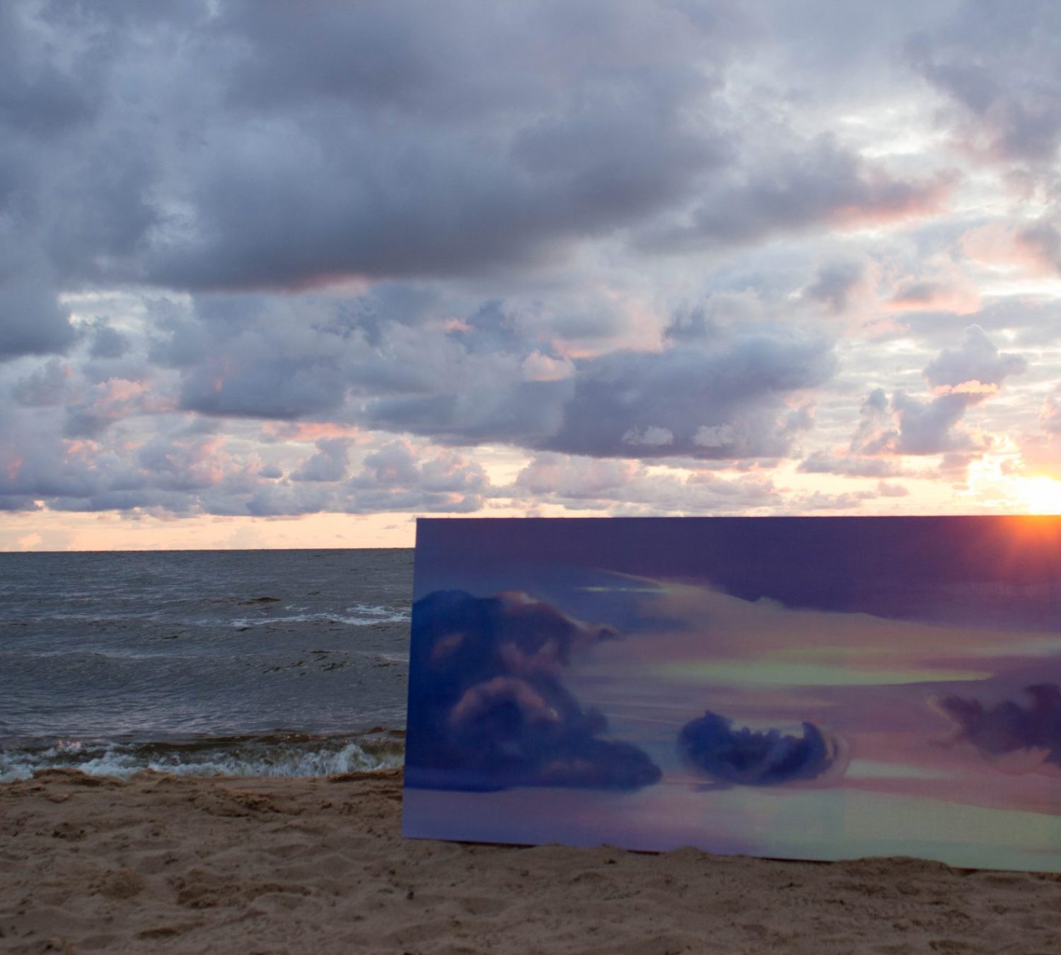 paintings of sunset sky by the beach