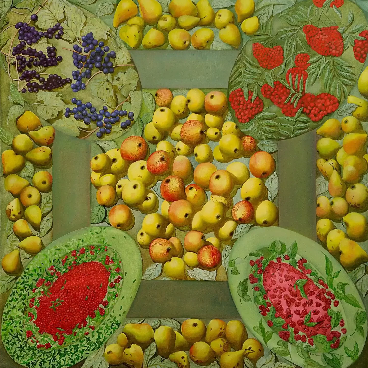 paintings of aberries and fruits in bowls