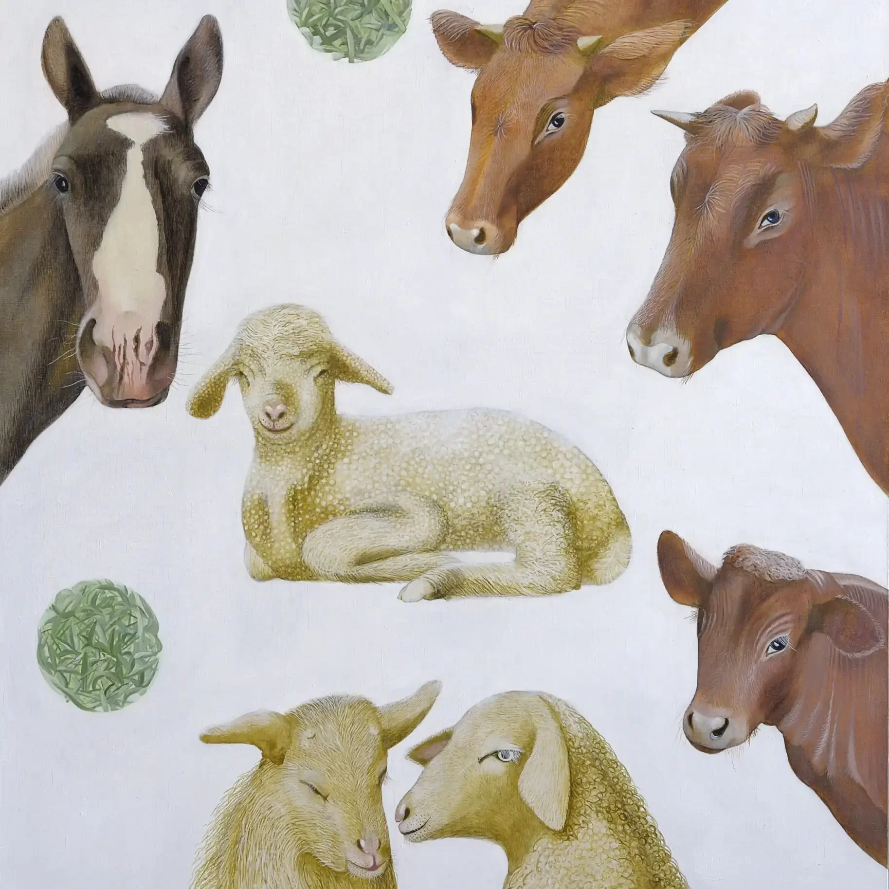 painting of cows and farm animals